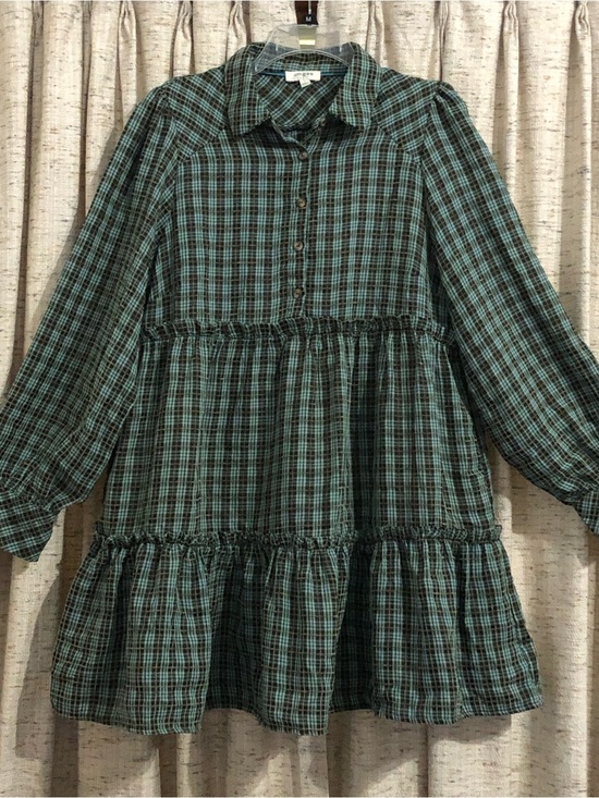Umgee Dresses & Skirts - Umgee Long Sleeve Plaid Tiered Mini Dress - Large